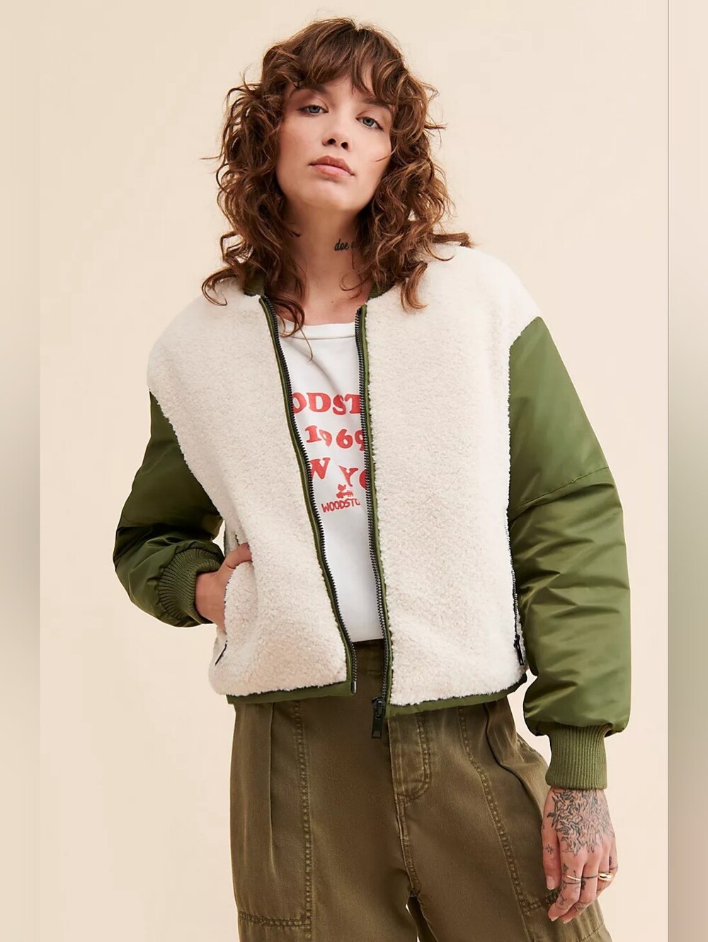 ASTR the Label | Tegan Mixed Media Jacket | Olive | Large